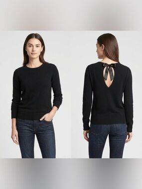 GAP Black Angora Cotton Knit Crewneck Sweater Back Ribbon Keyhole M